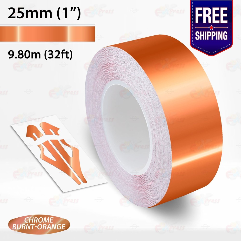CHROME BURNT-ORANGE 1″ PIN STRIPE Car Model Motorcycle TAPE Vinyl Sticker 25mm