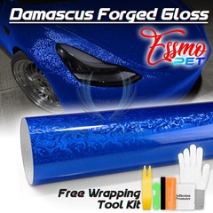 PET Damascus Steel Forged Gloss Royal Blue Car Vinyl Wrap Decal Sticker Film