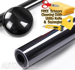 15ft x 5ft HIGH GLOSS 5D Black Carbon Fiber Vinyl Wrap Film Bubble Air Free 6D