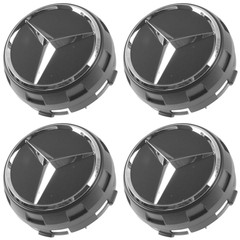 NEW OEM Raised Chrome & Black Wheel Center Cap Set of 4 for Mercedes Benz