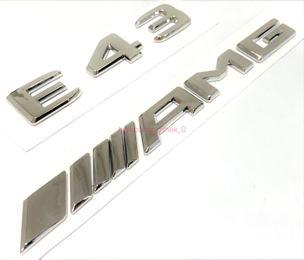 E43 + AMG CHROME FIT REAR TRUNK EMBLEM BADGE NAMEPLATE DECAL NUMBERS