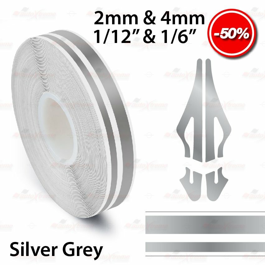 SILVER GREY 12mm 1/2″ Roll PinStripe Striping Double Line Tape Vinyl Car STICKER