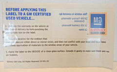GM Certified Used Vehicles Sticker