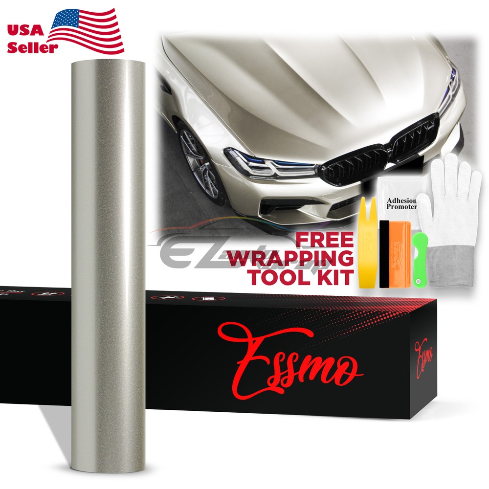ESSMO PET Super Gloss Metallic Platinum Silver Car Vinyl Wrap Decal Like Paint