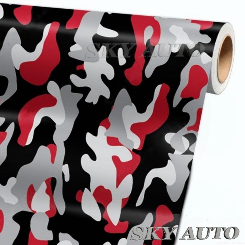 Red Black White Gray Camouflage Vinyl Car Wrap Sheet +Free Tools( 2 feet & up )