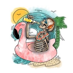 Retro Skeleton 2″ Sticker Summer Drinking Beach Life Window Laptop Water Bottle