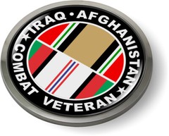 IRAQ – AFGHANISTAN COMBAT VETERAN 3D Domed Emblem Car Sticker Chrome ROUND Bezel