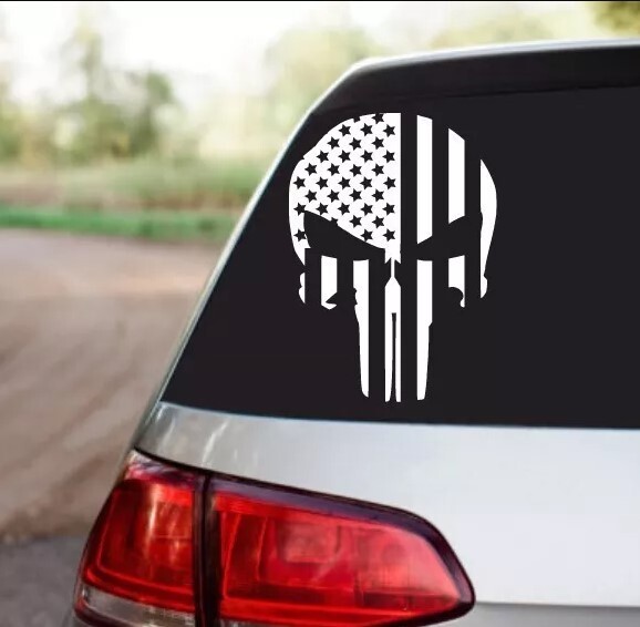 Punisher Skull With US Flag Vertical Car or Truck Window Laptop Decal Sticker