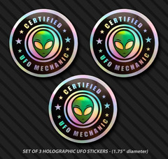 Alien sticker UFO mechanic hard hat funny humor garage vehicle HOLOGRAPHIC x3