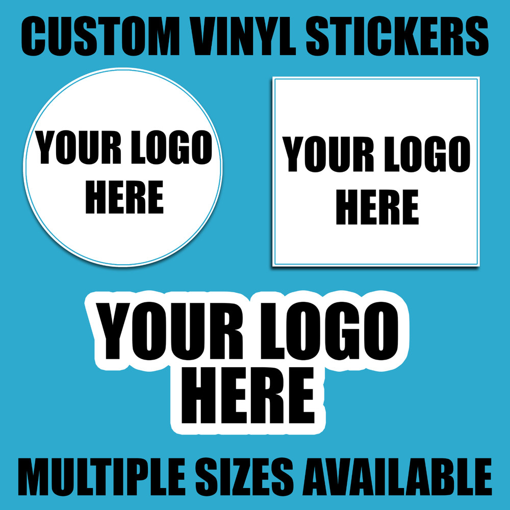 CUSTOM LOGO STICKER White Round Square Shape Multiple Sizes