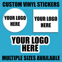 CUSTOM LOGO STICKER White Round Square Shape Multiple Sizes