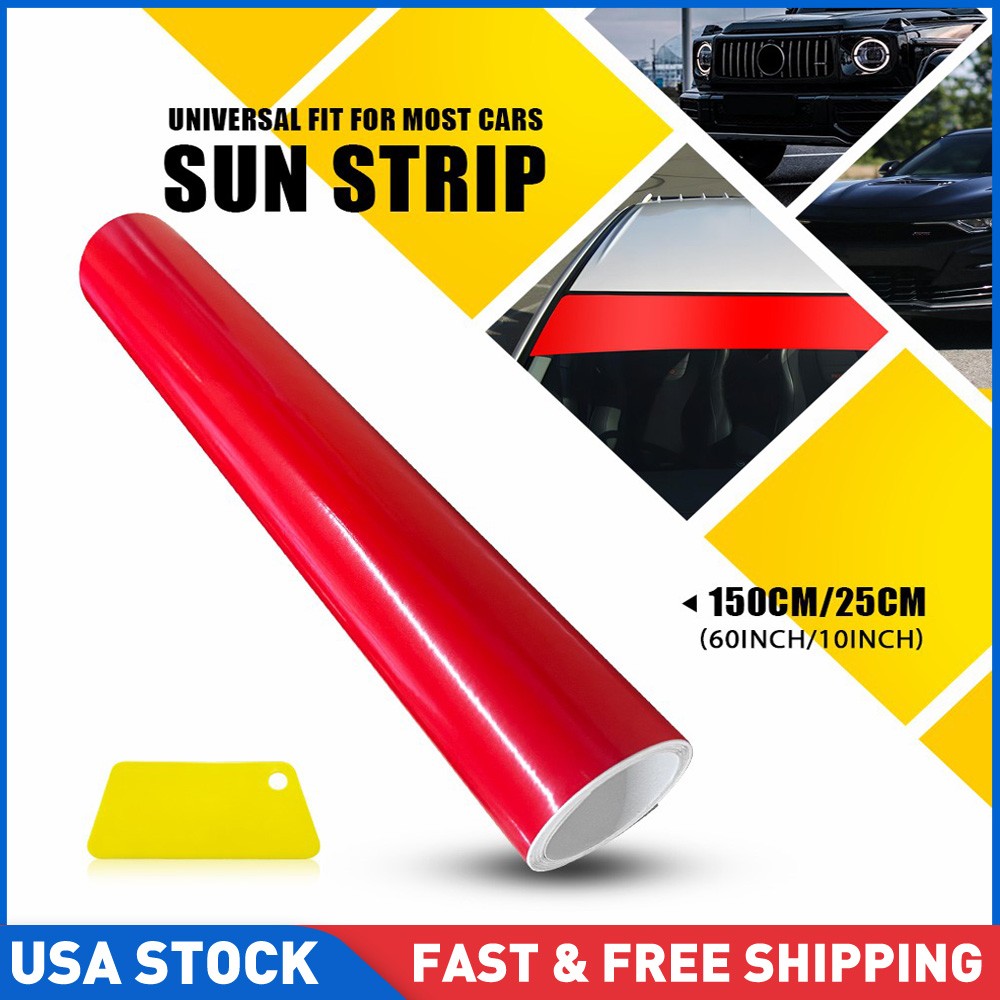 1PCS 60″x10″ Red Windshield Sun Visor Vinyl Decal Strip Film Banner Sticker K