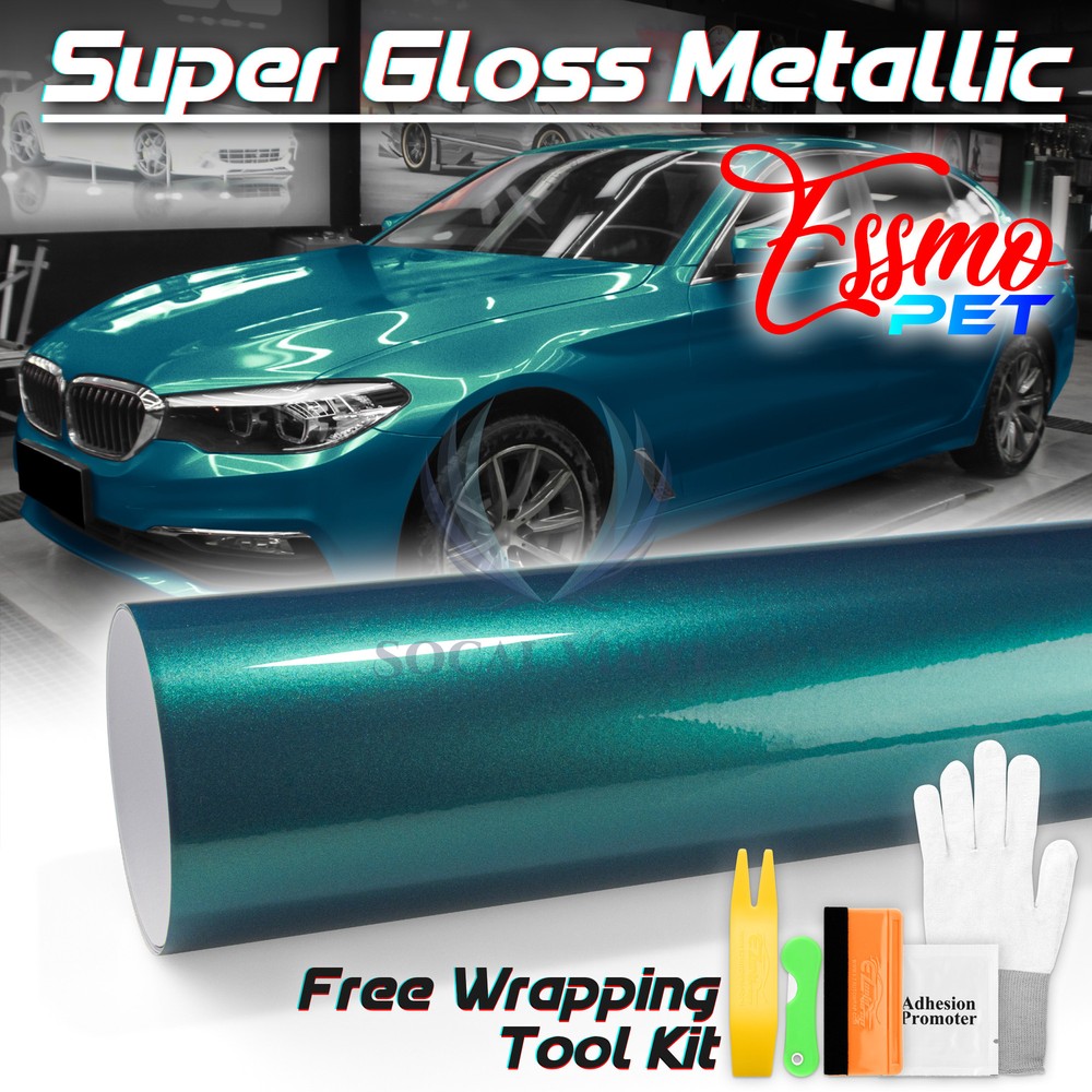 ESSMO PET Super Gloss Metallic Peacock Green Vehicle Vinyl Wrap Decal Like Paint