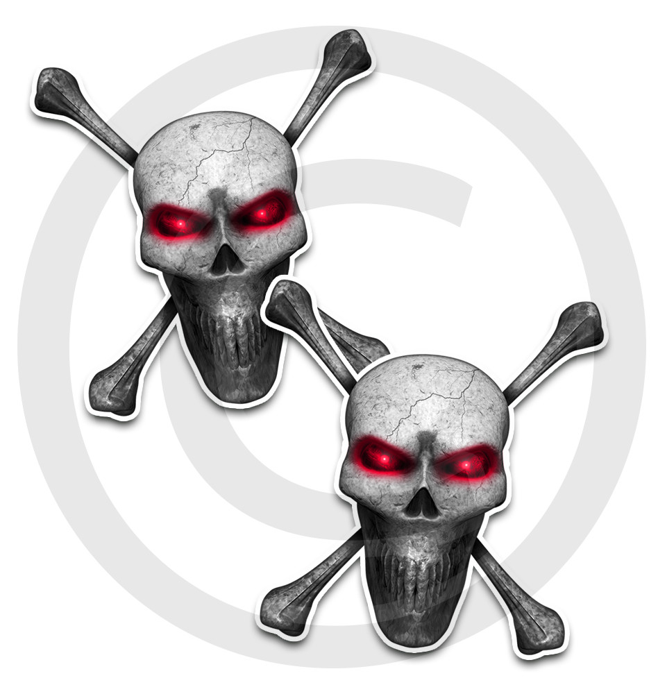 Skull Stickers Decals 2 pack RED Eyes Front adhesive vinyl 4 sizes available
