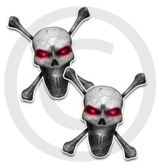 Skull Stickers Decals 2 pack RED Eyes Front adhesive vinyl 4 sizes available