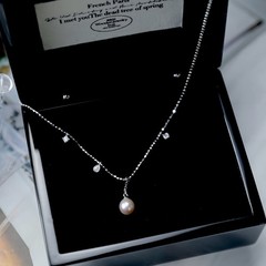 925 silver Dainty Pearl Necklace Pendant necklace With cZ Dangle