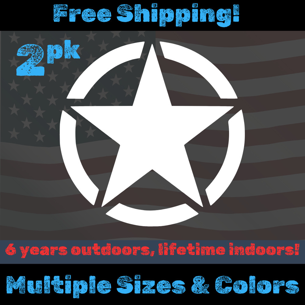 2pk Army & USMC Invasion Star vinyl Decal Sticker – WW2, Jeep, Military, Willies