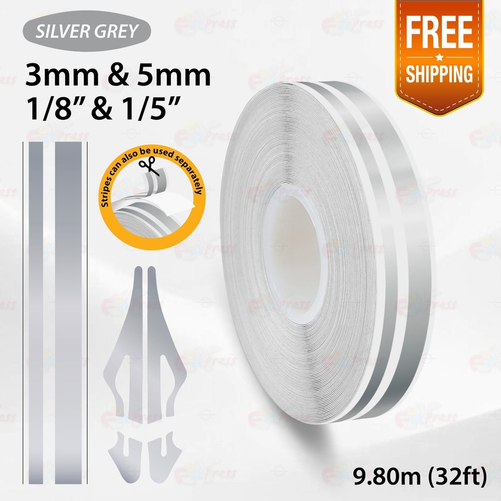 SILVER GRAY 9/16″ 15mm Double Lines STRIPE Streamline TAPE Decal Vinyl Sticker