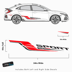 Honda Civic Sports Graphic Decal Sticker. Type-R Racing Stripes, Universal Fit.