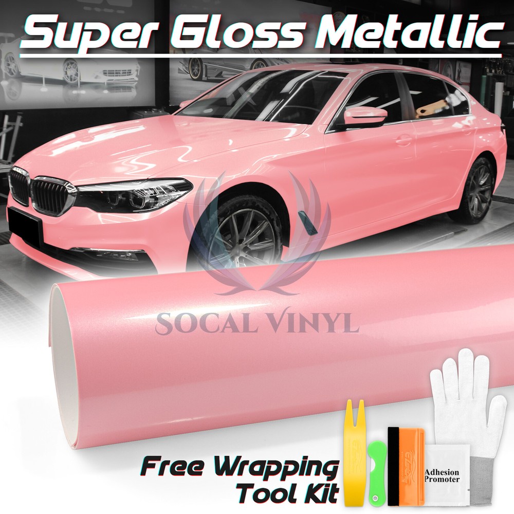 Premium Super Gloss Metallic Cherry Blossom Pink Vinyl Car Wrap Sticker Decal
