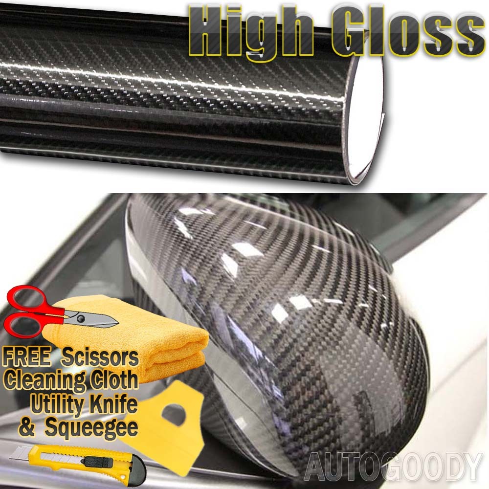 36″x60″ HIGH GLOSS 5D Black Carbon Fiber Vinyl Wrap Air Bubble Free 3ft x 5ft 6D