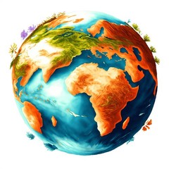 Nature Sticker (3 Inch) Earth Globe Colorful Plants And Flowers World !