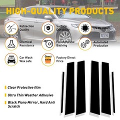 6/12x Black Pillar Posts for Toyota Camry 2012-17 Piano Door Window Trim Cover B