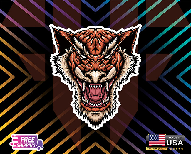 TIGER BEAST HEAD STICKER.CAR, WINDOWN,LAPTOP,ETC LAMINATED 6YEARS+FREESTICKER