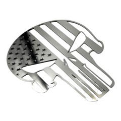 Punisher Skull Thin Blue Line Emblem American Flag (Polished Stainless Steel)