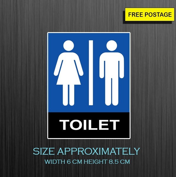 2X Toilet Sign, Vinyl Self Adhesive Waterproof Sticker Size Approx W 6cm H 8.5cm