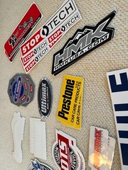 Lot of 28 Racing Bumper Stickers HMK, Stop Tech, & many more. All have doubles.