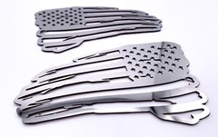 Pair Distressed American Flag Decals Emblems – Polished Stainless (6″ x 3.5″)