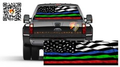 American Flag Black and White Wavy Thin Blue, Green & Red Line Rear Window Perf