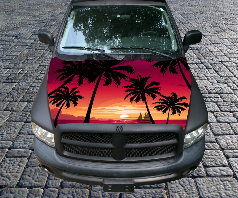 H102 PLAM TREE TREES Hood Wrap Wraps Decal Sticker Tint Vinyl Image Graphic