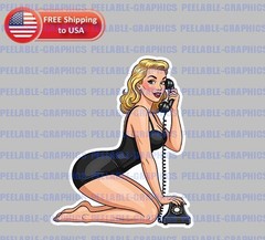Sexy Pin Up Lingerie Girl Pinup Phone Classic 3.5″ Vinyl Decal Sticker C
