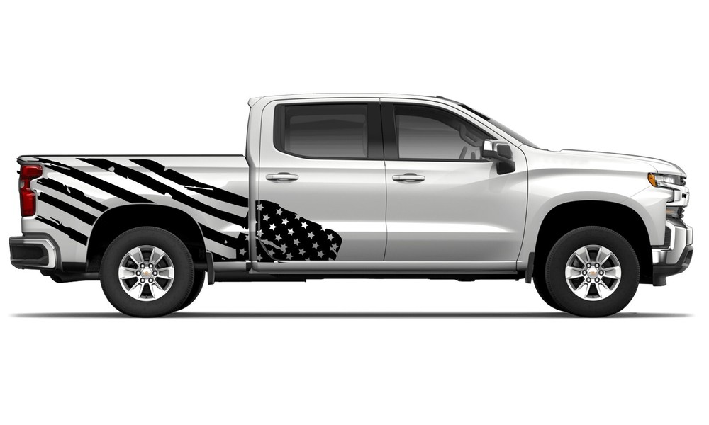 Side big US flag graphics stickers decal compatible with Chevrolet Silverado