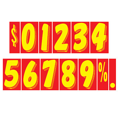 7 1/2″ Red & Yellow Adhesive Numbers Car Dealer Windshield Pricing Stickers 136