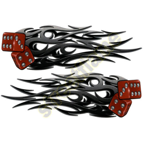 Right & Left Tribal Decal Tank Fender Helmet Red Dice with Flaming Tribal Flames