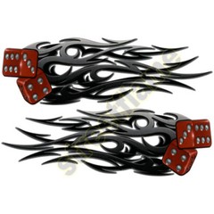 Right & Left Tribal Decal Tank Fender Helmet Red Dice with Flaming Tribal Flames