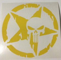 Yellow Circled Star Punisher Skull Vinyl Sticker Decal Approx 5.5 X 5.5 Inches