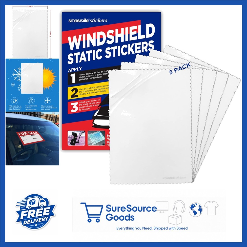 5″x7″ Windshield Sticker Applicator Pack of 5 Reusable Static Cling Sheets