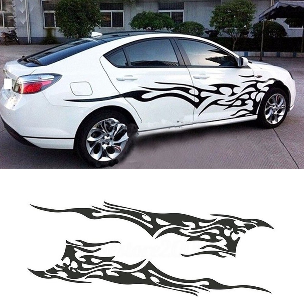 Pair Universal Black Flame Car Body Side Waterproof Vinyl Decal Graphics Sticker