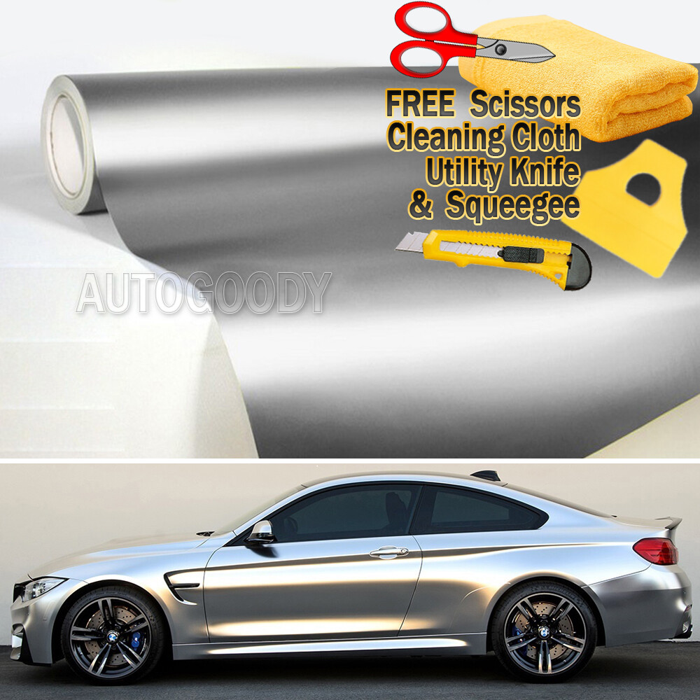 360″x60″ Satin Matte Chrome Metallic Silver Vinyl Film Wrap Bubble Free 30ftx5ft