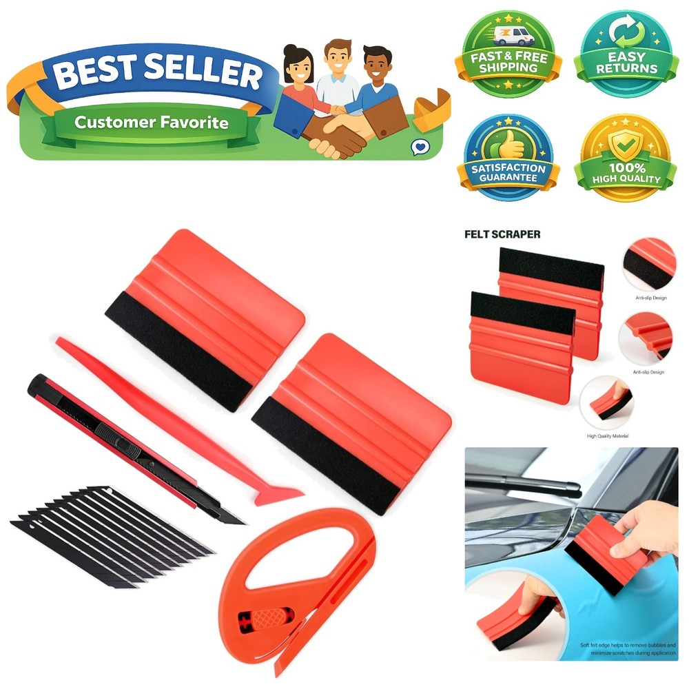 Professional Vehicle Vinyl Wrap Tool Kit with Squeegees & Utility Knife – Red