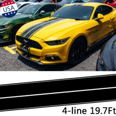 4-Line 19FT Black Racing Stripe Sticker For Ford Mustang Hood Roof Trunk Decal