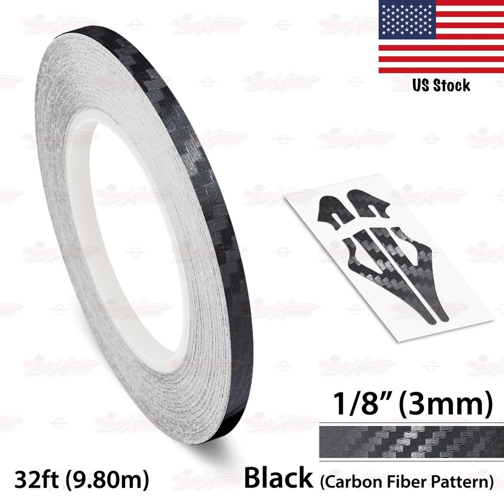 1/8″ Roll Vinyl Pinstriping Pin Stripe Line Tape Sticker 3mm CARBON FIBER BLACK