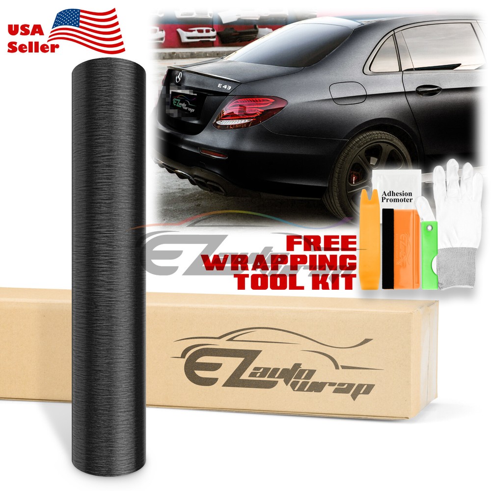 Premium Black Brushed Aluminum Steel Vinyl Wrap Sticker Film Decal Air Release