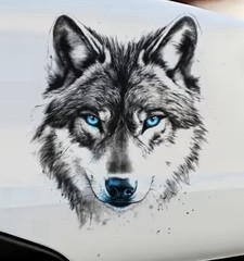 WOLF DOG HUSKY HEAD LED AQUA BLUE EYES 6” INCH UV Resistant Vinyl Sticker Decal
