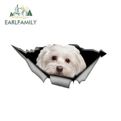 5.1″Cute Maltese Car Sticker Pet Dog Car Decor Torn Metal Decals Waterproof diy