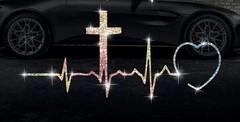 GLITTER Cross Heart Pulse 7” Vinyl Sticker Decal Christian Religious God Jesus
